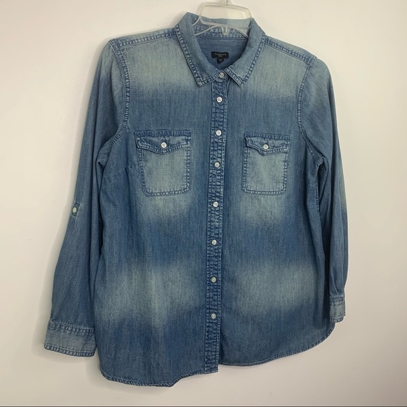 Talbots Denim Button Down Top size XLP roll tab - Picture 10 of 10